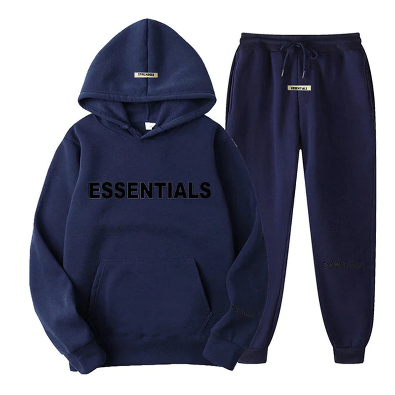 Essentials Autumn Winter Men'S Women'S Hooded Sweatshirt Set Reflective Letter Print Jogging Sweatshirt Street Couple Apparel