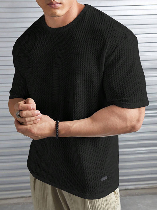 Manfinity Modomio Men Solid Patched Detail Waffle Knit Tee