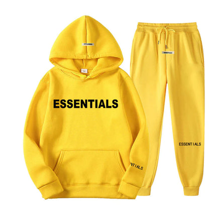 Essentials Autumn Winter Men'S Women'S Hooded Sweatshirt Set Reflective Letter Print Jogging Sweatshirt Street Couple Apparel