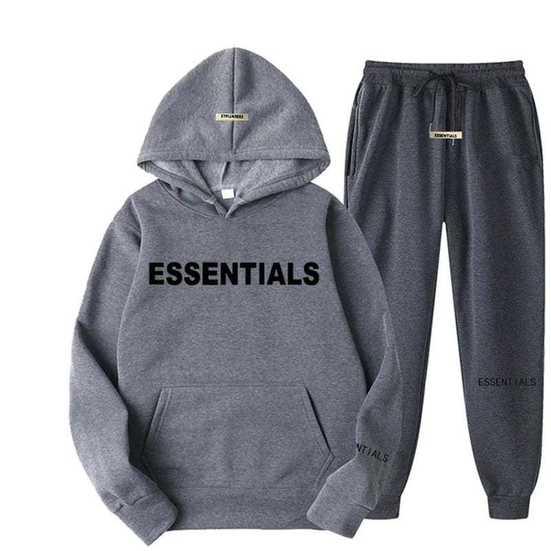 Essentials Autumn Winter Men'S Women'S Hooded Sweatshirt Set Reflective Letter Print Jogging Sweatshirt Street Couple Apparel